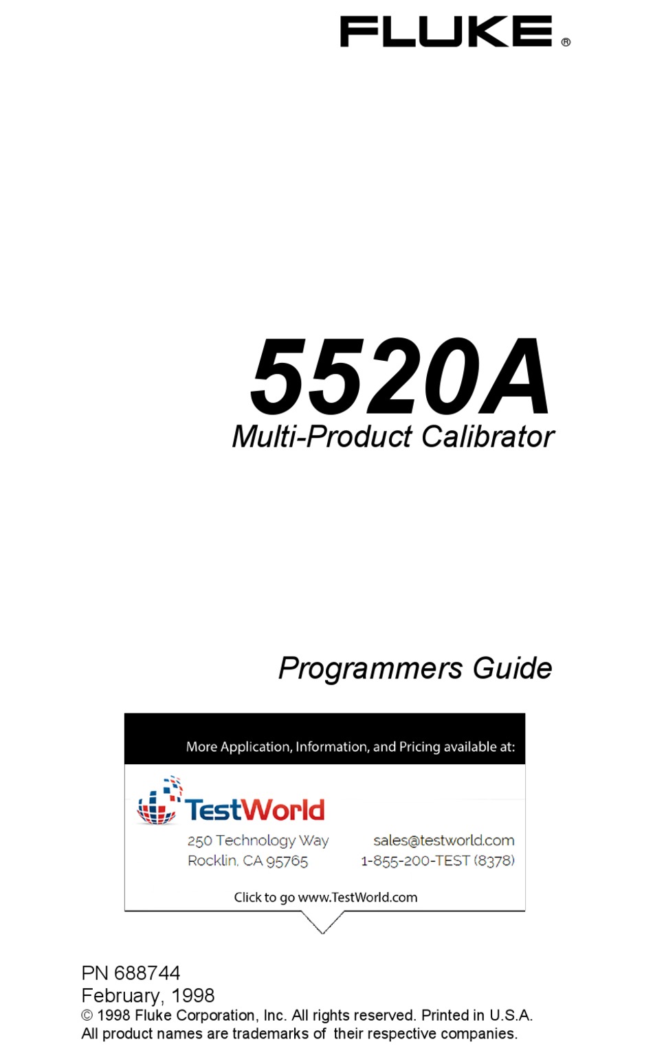 Fluke 5520a Programmer S Manual Pdf Download Manualslib