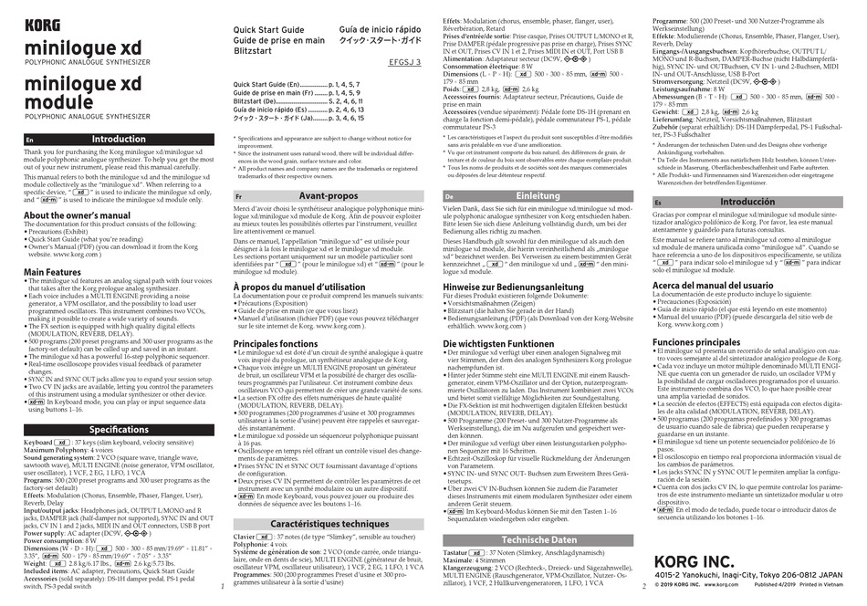 KORG MINILOGUE XD QUICK START MANUAL Pdf Download | ManualsLib