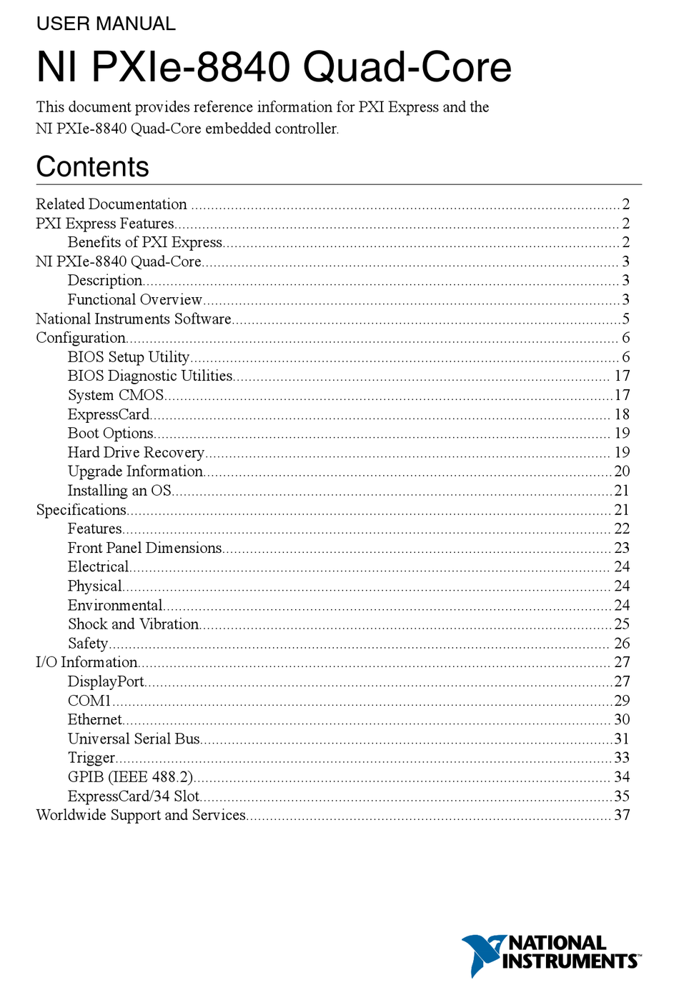 NATIONAL INSTRUMENTS PXIE-8840 QUAD-CORE USER MANUAL Pdf Download