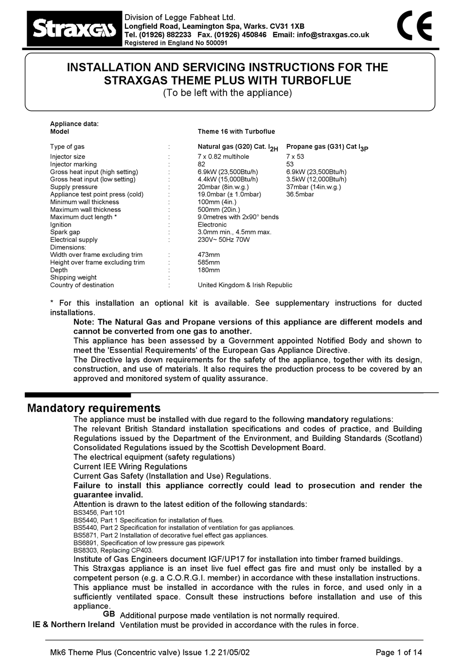 STRAXGAS THEME 16 WITH TURBOFLUE INSTALLATION AND SERVICING ...