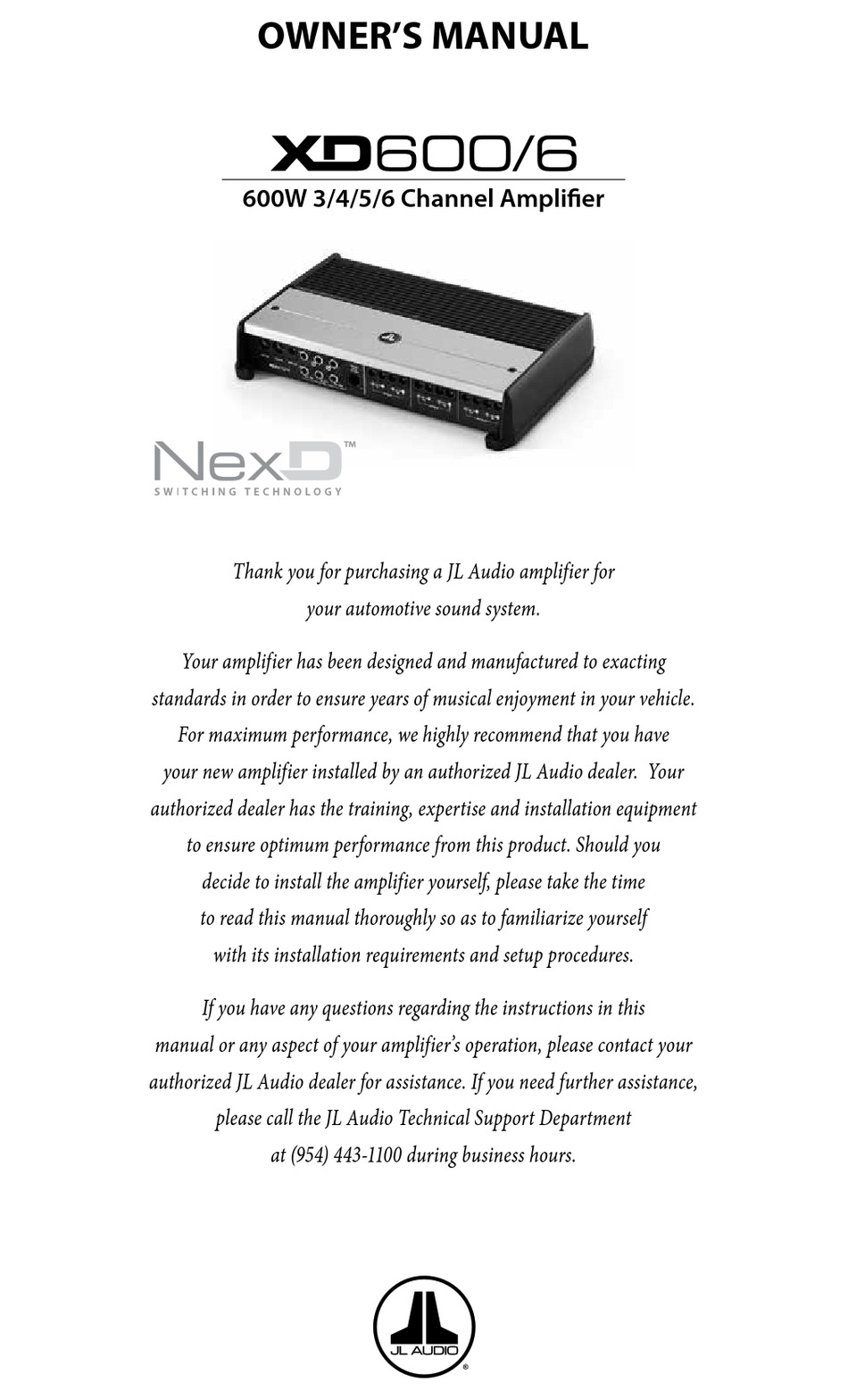 JL AUDIO XD600/6 OWNER'S MANUAL Pdf 