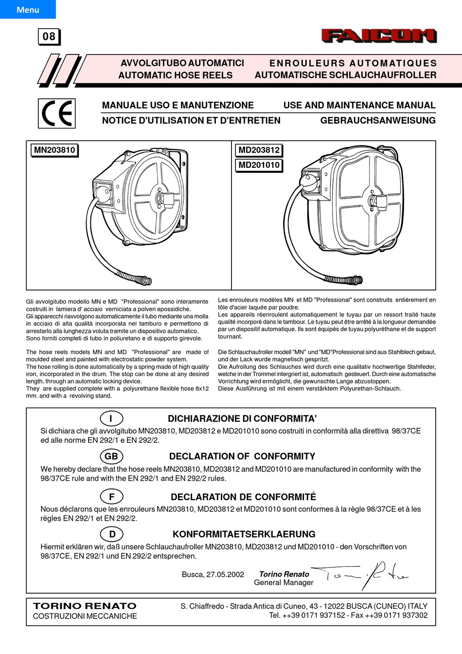 Installation - Faicom MN203810 Use And Maintenance Manual [Page 2