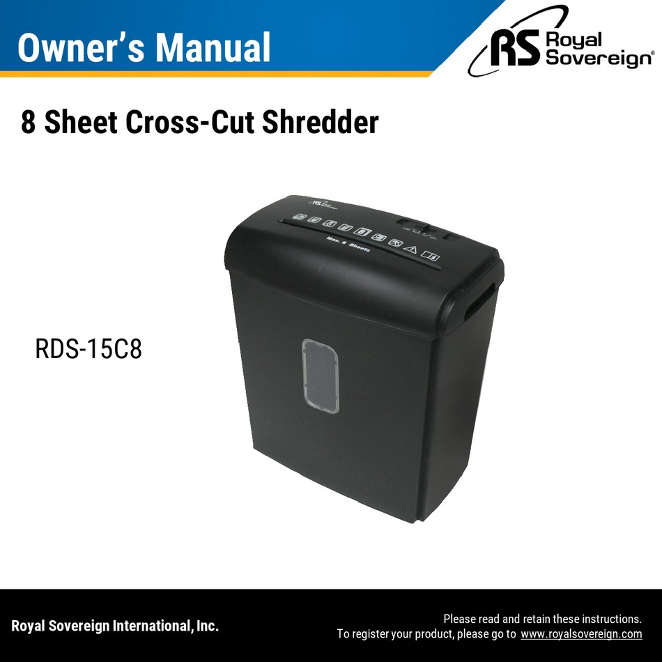 ROYAL SOVEREIGN INTERNATIONAL RDS15C8 OWNER'S MANUAL Pdf Download
