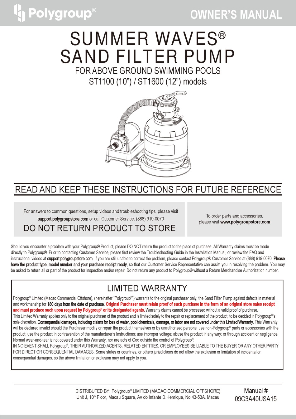 Polygroup Summer Waves St1100 Owner S Manual Pdf Download Manualslib