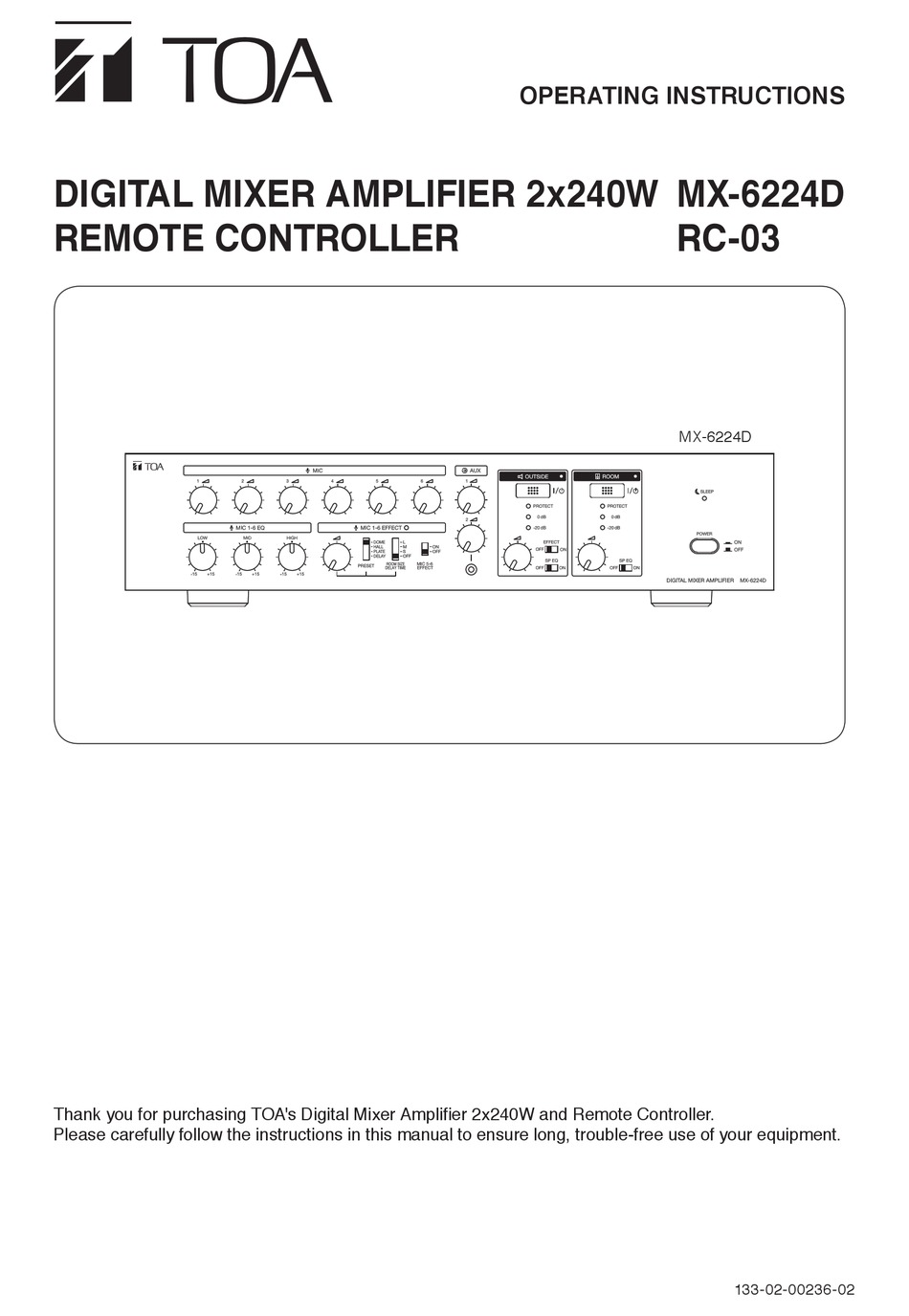 Toa Mx-6224d Operating Instructions Manual Pdf Download 