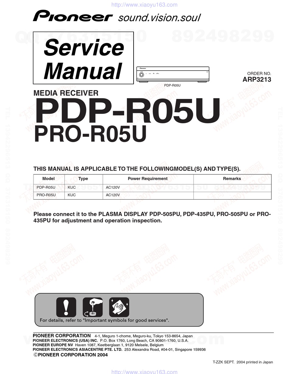 Pioneer Pdp R05u Service Manual Pdf Download Manualslib