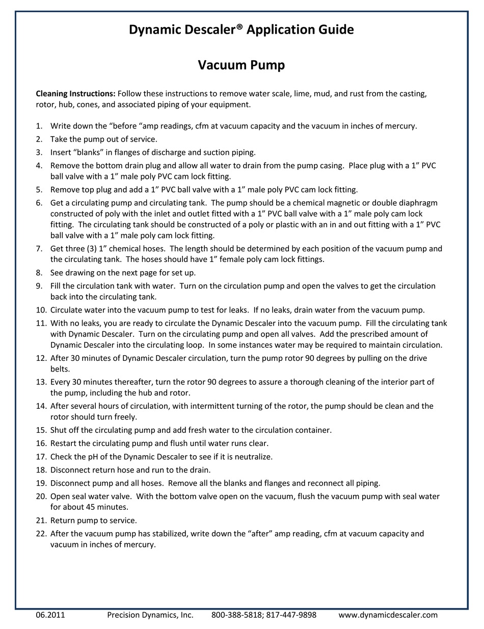 PRECISION DYNAMICS DYNAMIC DESCALER APPLICATION MANUAL Pdf Download