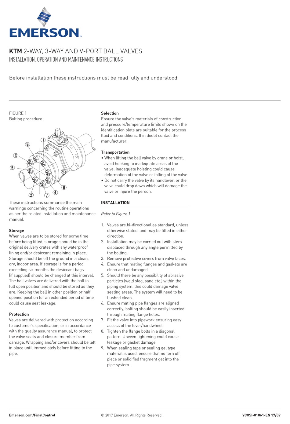 EMERSON KTM 2WAY INSTALLATION, OPERATION AND MAINTENANCE INSTRUCTIONS