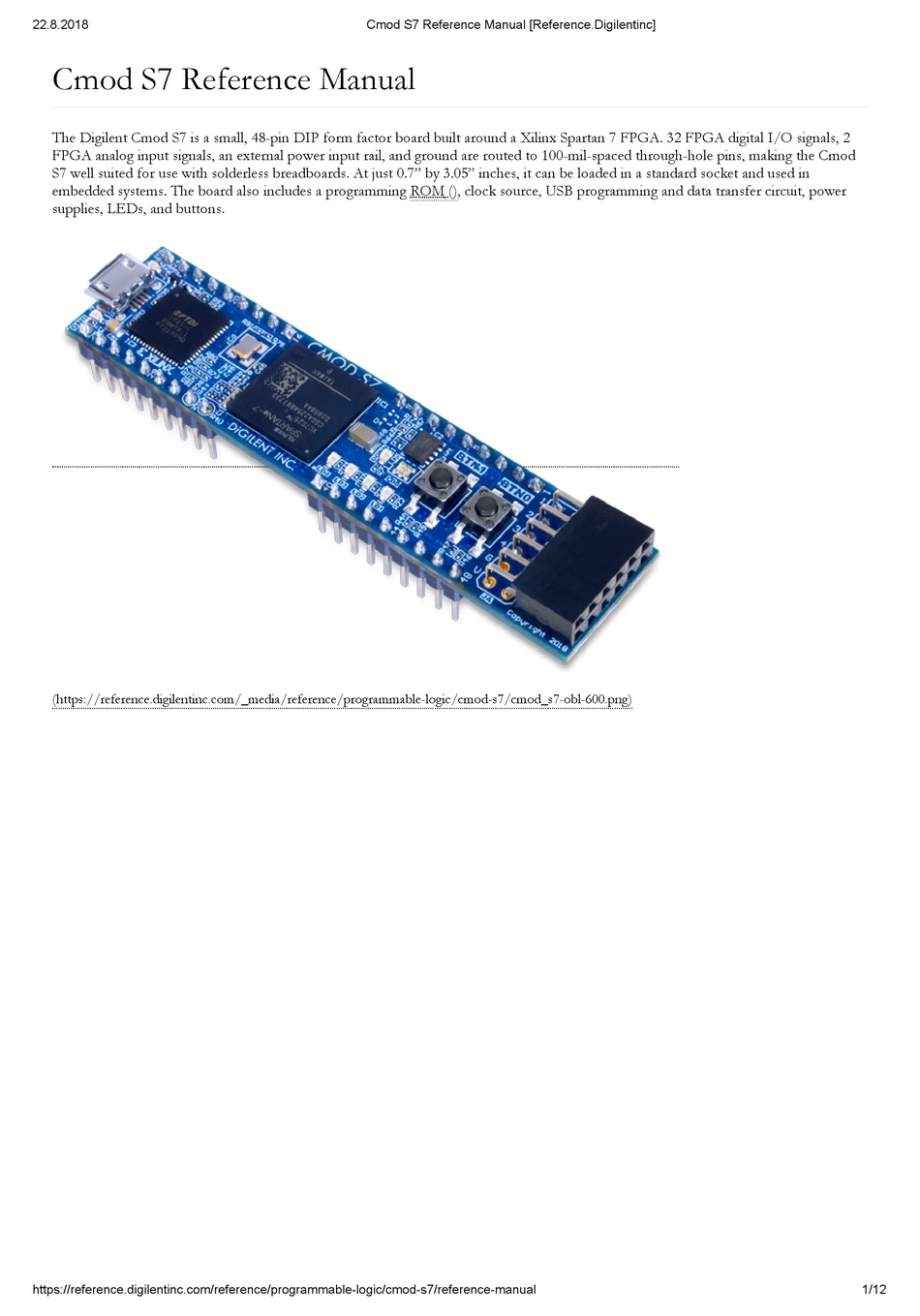 DIGILENT CMOD S7 REFERENCE MANUAL Pdf Download ManualsLib
