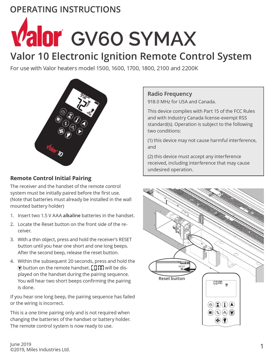 VALOR GV60 SYMAX OPERATING INSTRUCTIONS MANUAL Pdf Download ManualsLib