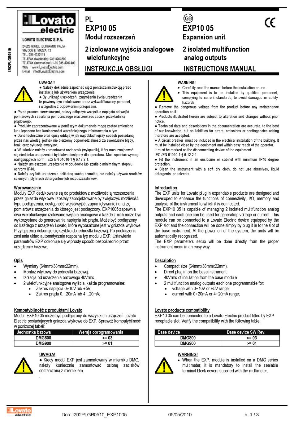 Lovato Electric Exp10 05 Instruction Manual Pdf Download Manualslib 1912