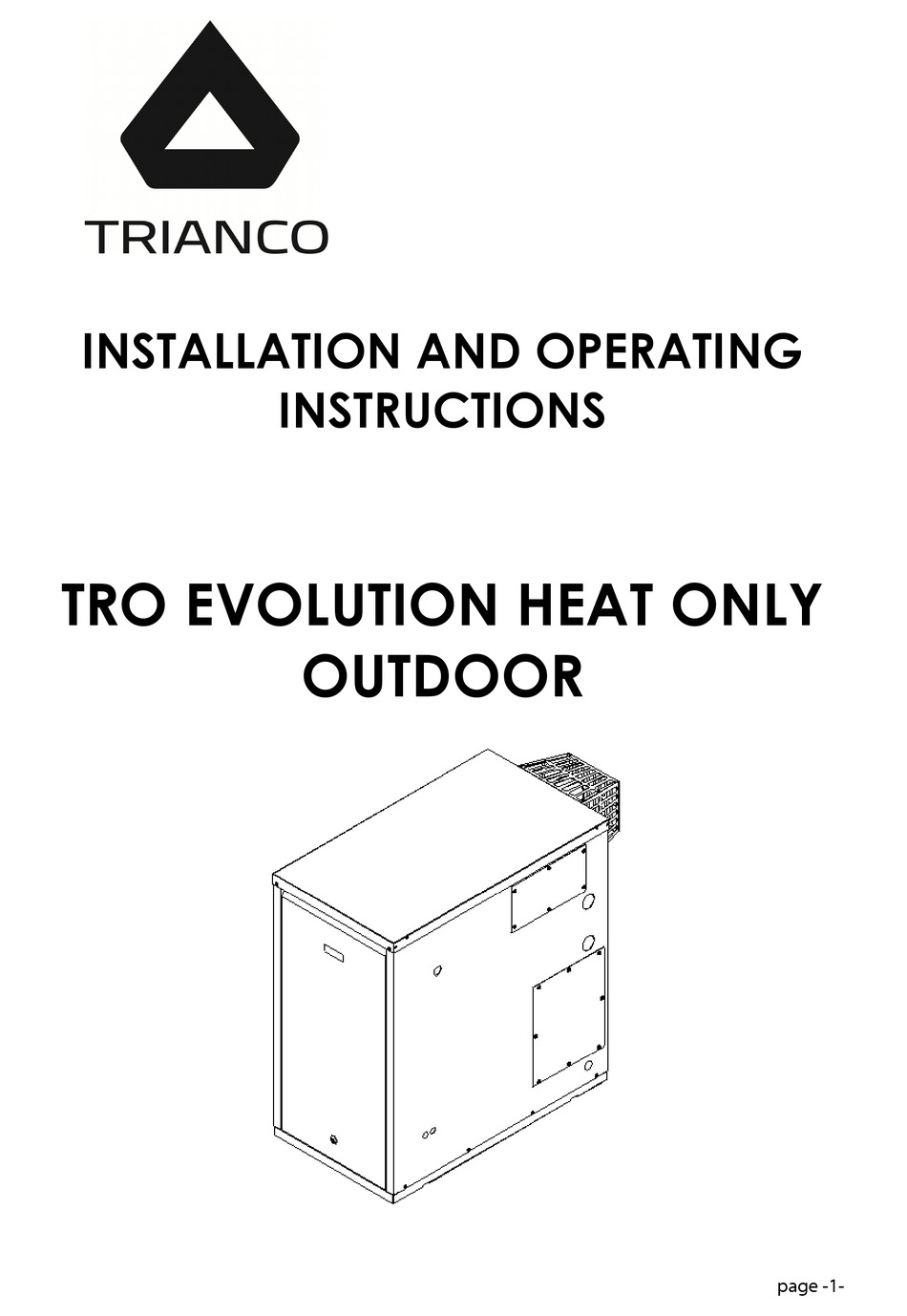 TRIANCO TRO EVOLUTION 20 HEAT ONLY OUTDOOR INSTALLATION AND OPERATING  INSTRUCTIONS MANUAL Pdf Download | ManualsLib