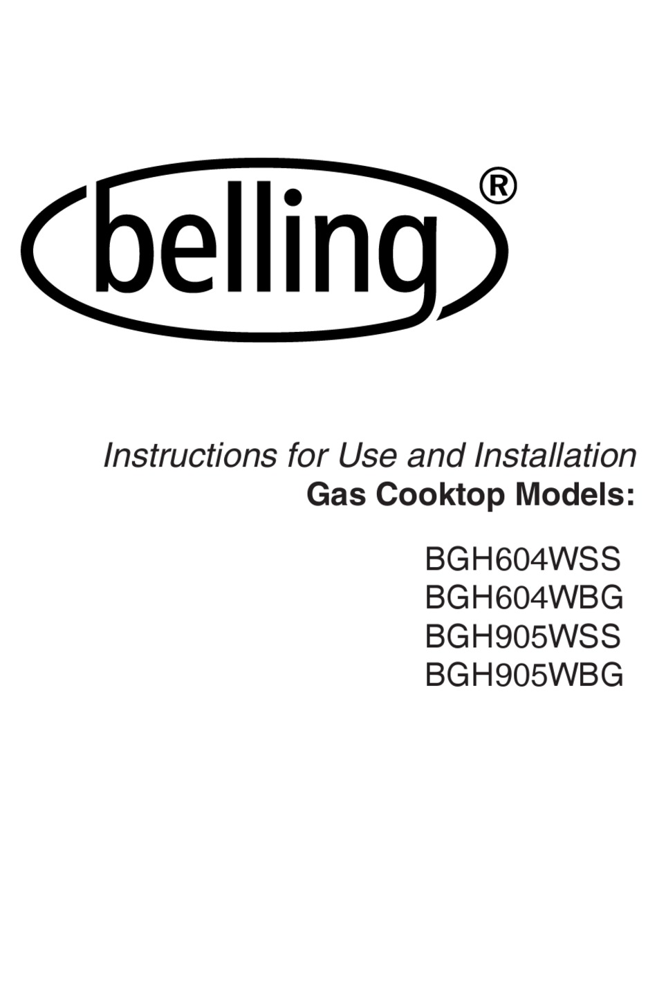 BELLING BGH604WBG INSTRUCTIONS FOR USE AND INSTALLATION Pdf Download