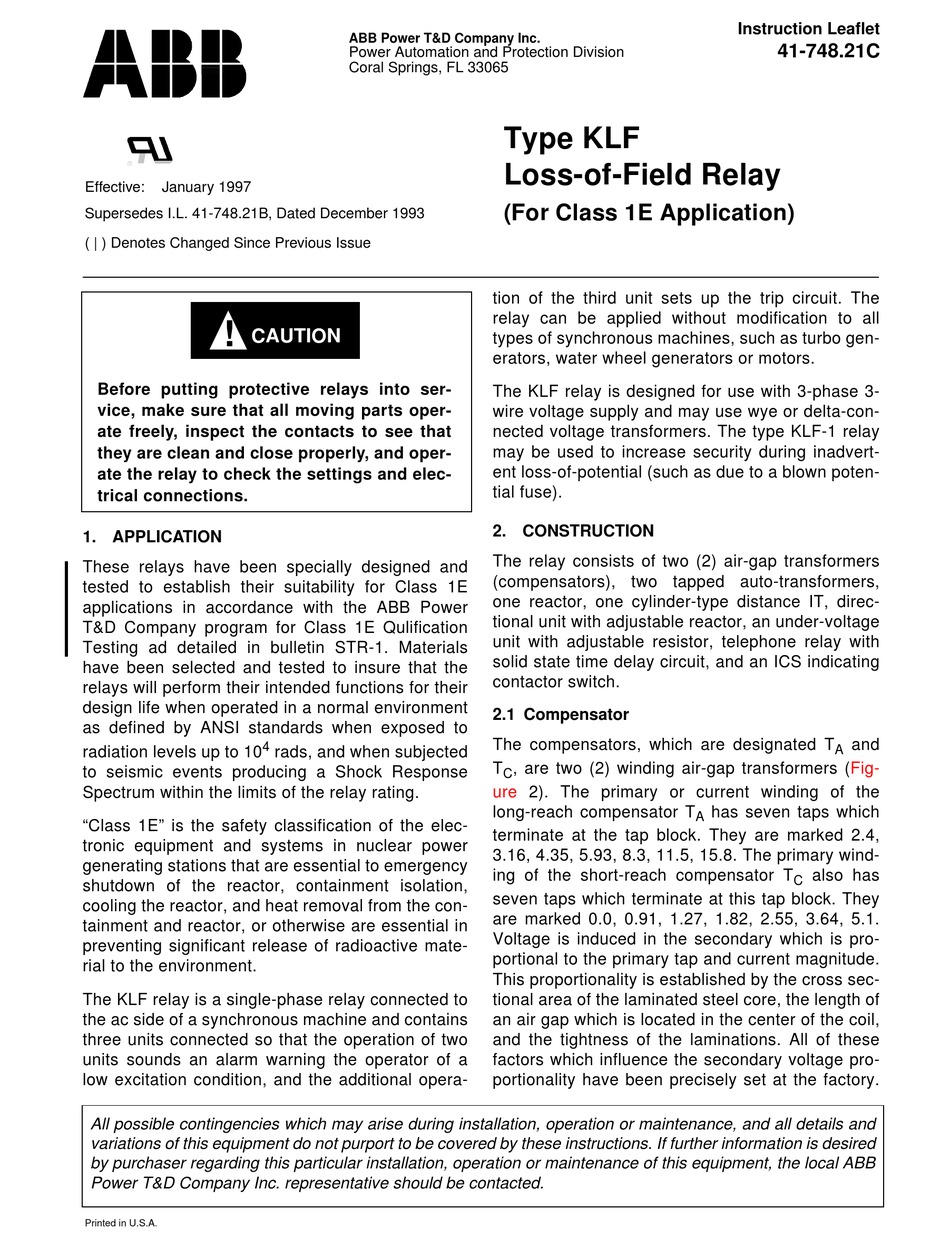 ABB KLF INSTRUCTION LEAFLET Pdf Download ManualsLib