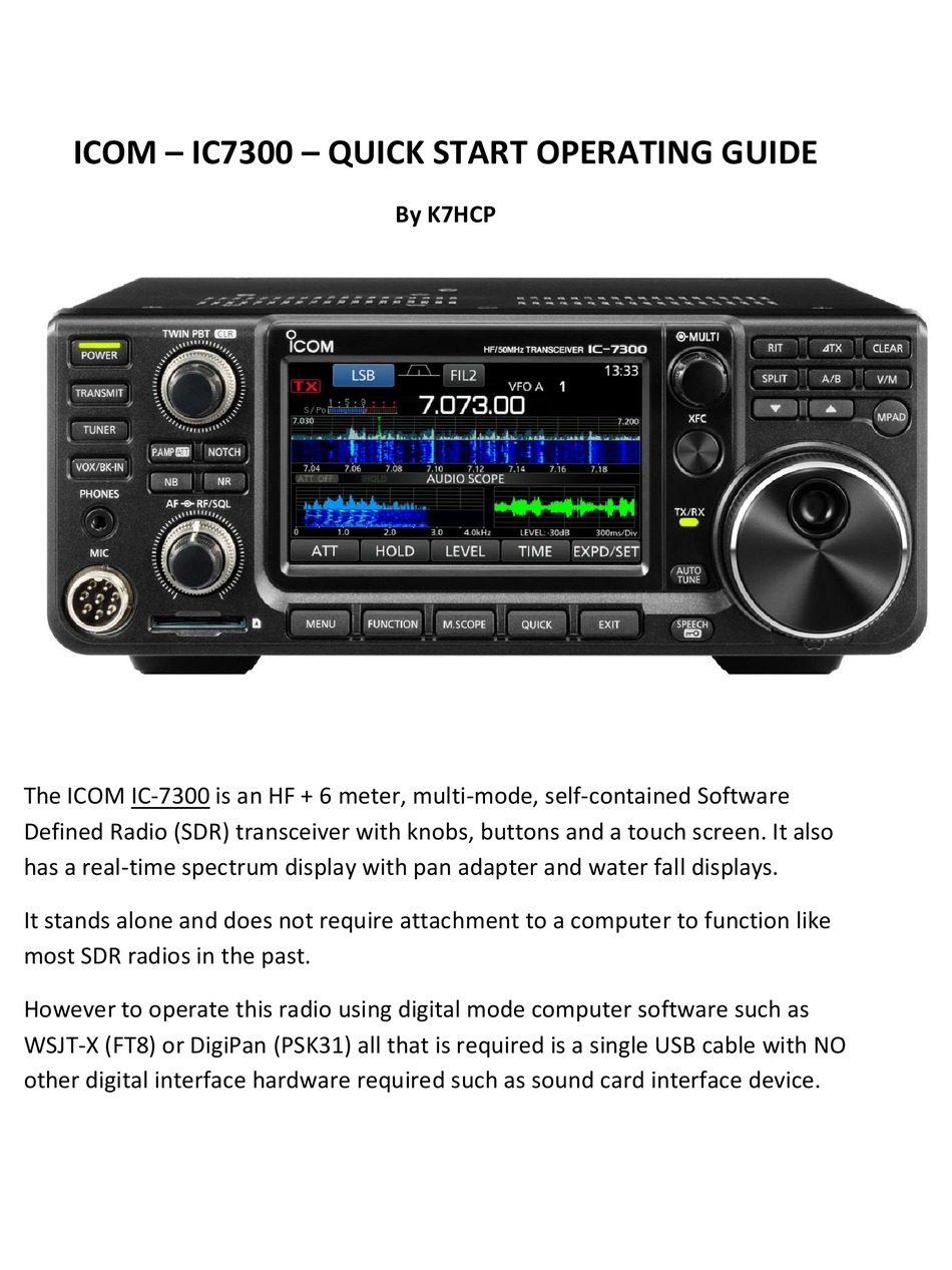 Icom Ic7300 Quick Start Operating Manual Pdf Download Manualslib