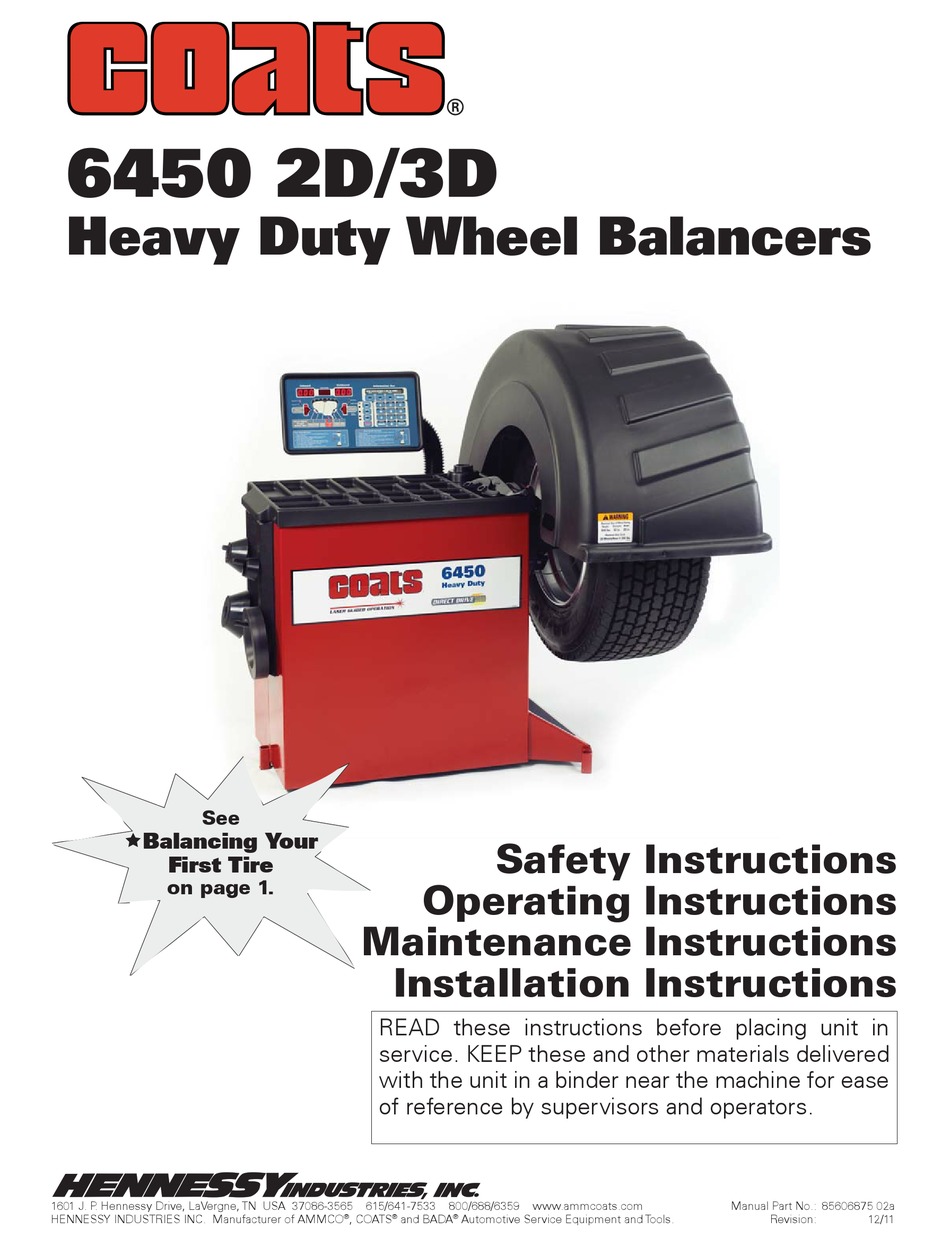 COATS 6450 OPERATING INSTRUCTIONS MANUAL Pdf Download ManualsLib