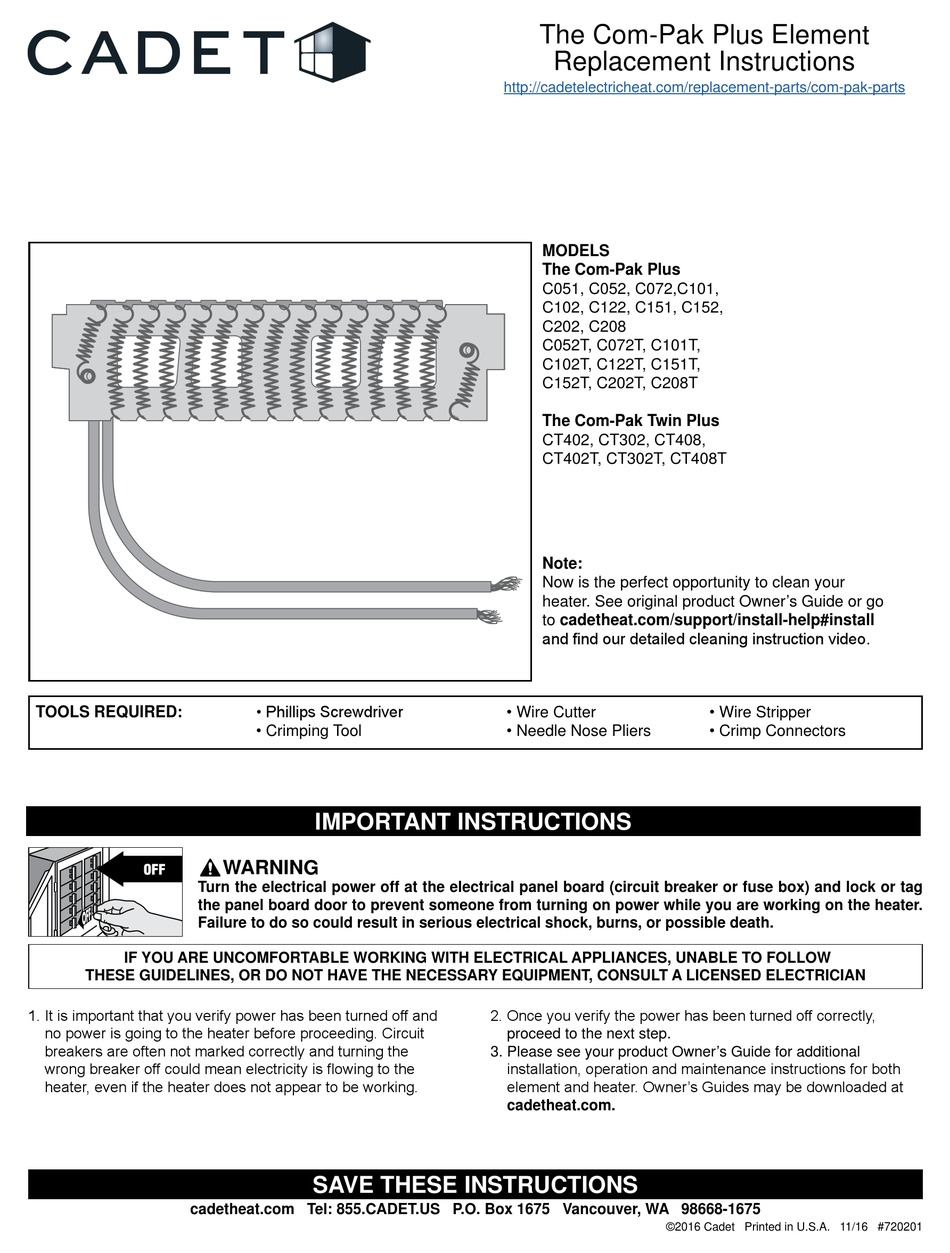 CADET C052 REPLACEMENT INSTRUCTIONS Pdf Download | ManualsLib