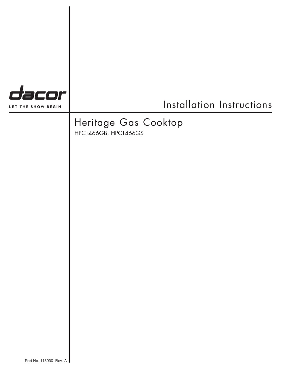 DACOR HPCT466GS INSTALLATION INSTRUCTIONS MANUAL Pdf Download ManualsLib