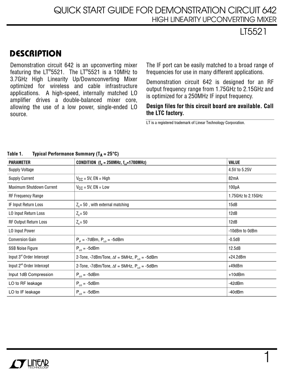 LINEAR TECHNOLOGY 642 QUICK START MANUAL Pdf Download ManualsLib