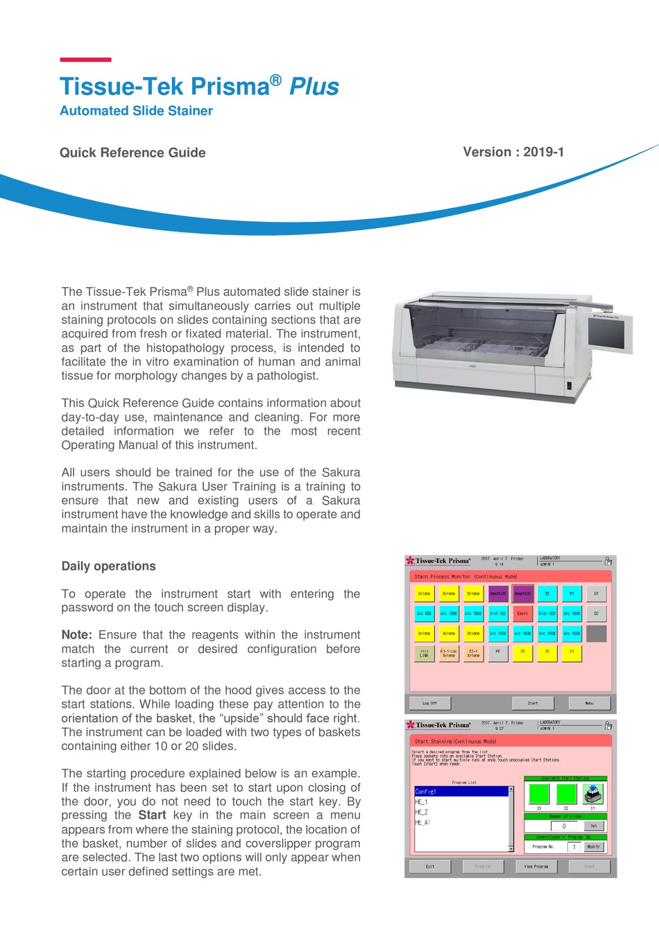 SAKURA TISSUETEK PRISMA PLUS QUICK REFERENCE MANUAL Pdf Download