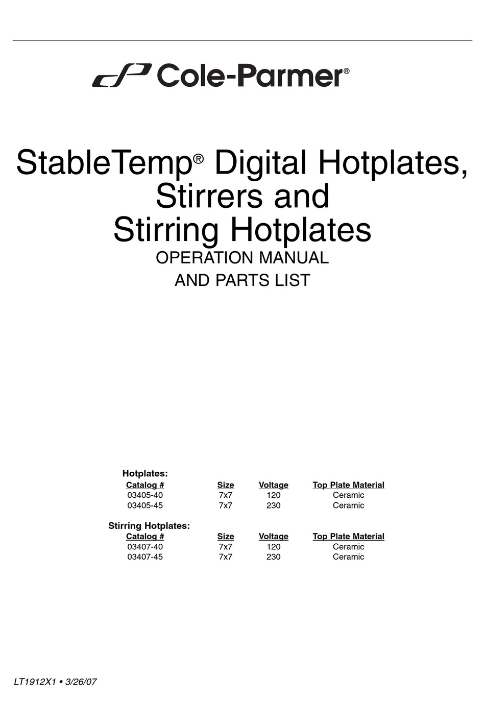 Cole-Parmer Digital Hot Plate, 12 x 20, metal plate, 230 VAC