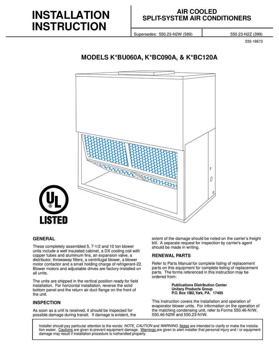 LUXAIRE K*BU060A SERIES INSTALLATION INSTRUCTION Pdf Download ManualsLib