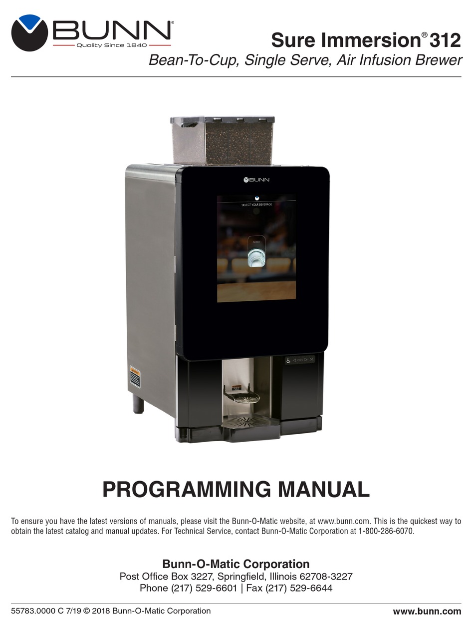 Bunn Sure Immersion 312 Programming Manual Pdf Download Manualslib