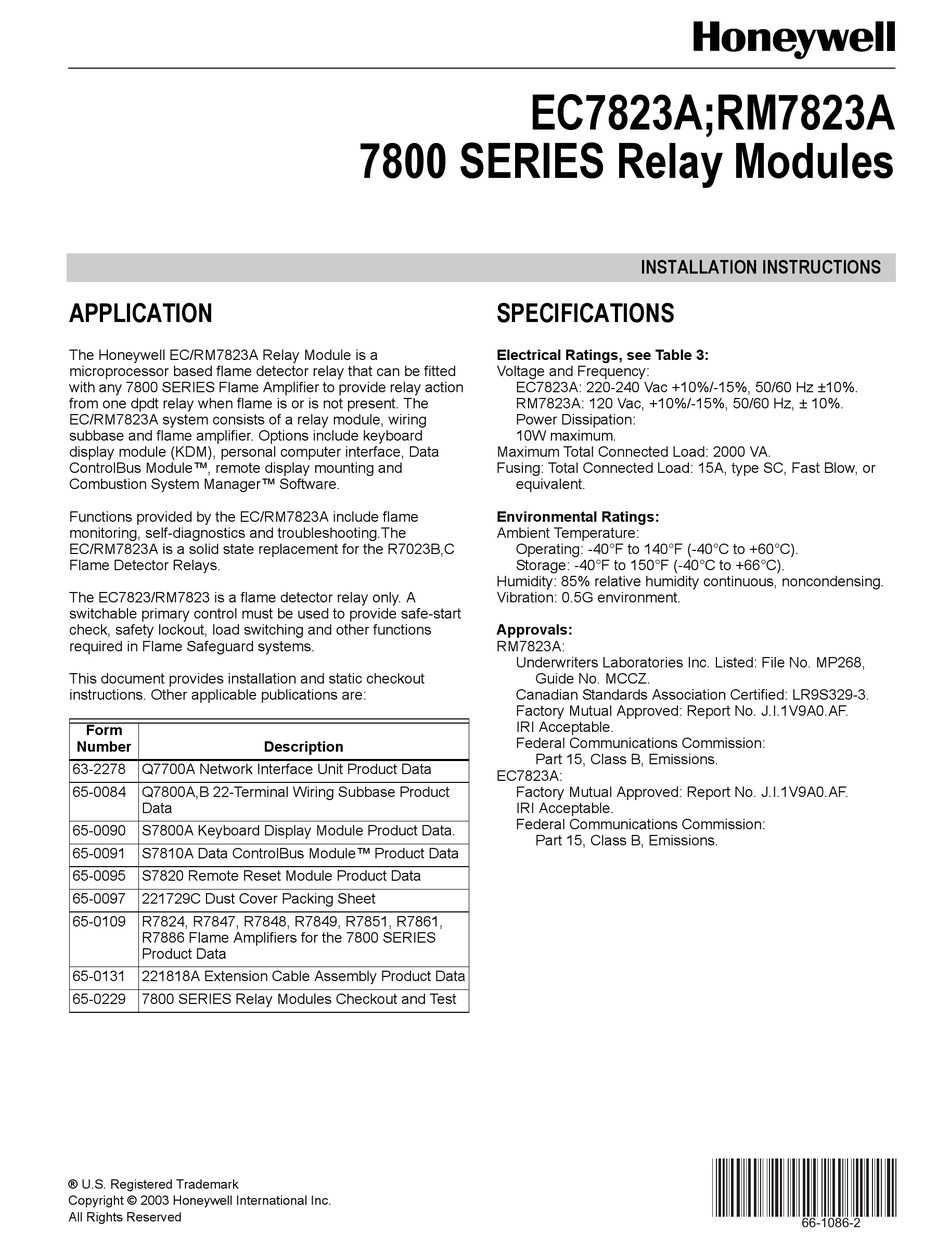 Details about / Flame Relay, Honeywell EC7823A