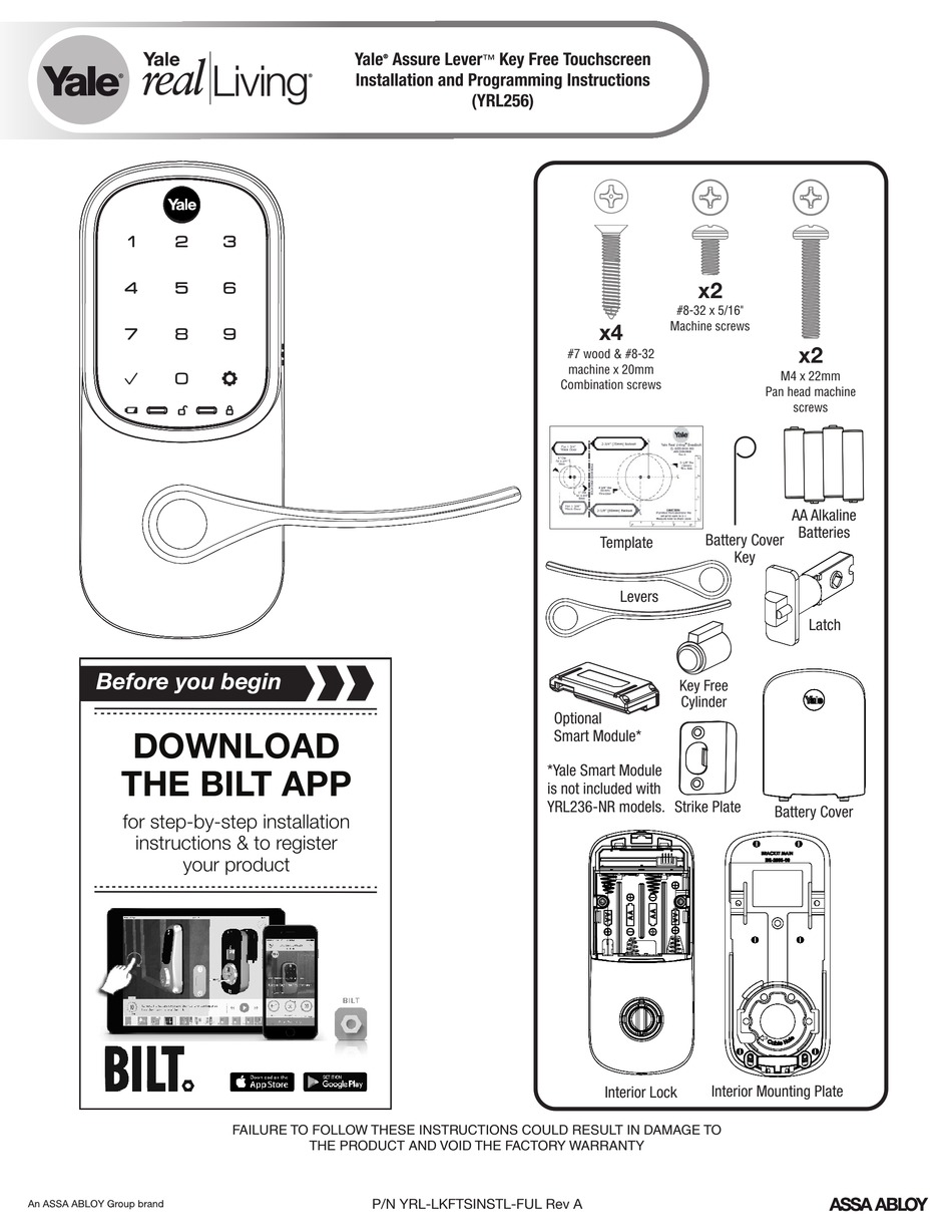 ASSA ABLOY YALE REAL LIVING ASSURE LEVER YRL256 INSTALLATION AND