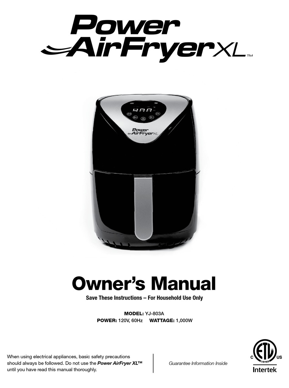 COPPER CHEF POWER AIRFRYER XL YJ-803A OWNER'S MANUAL Pdf Download