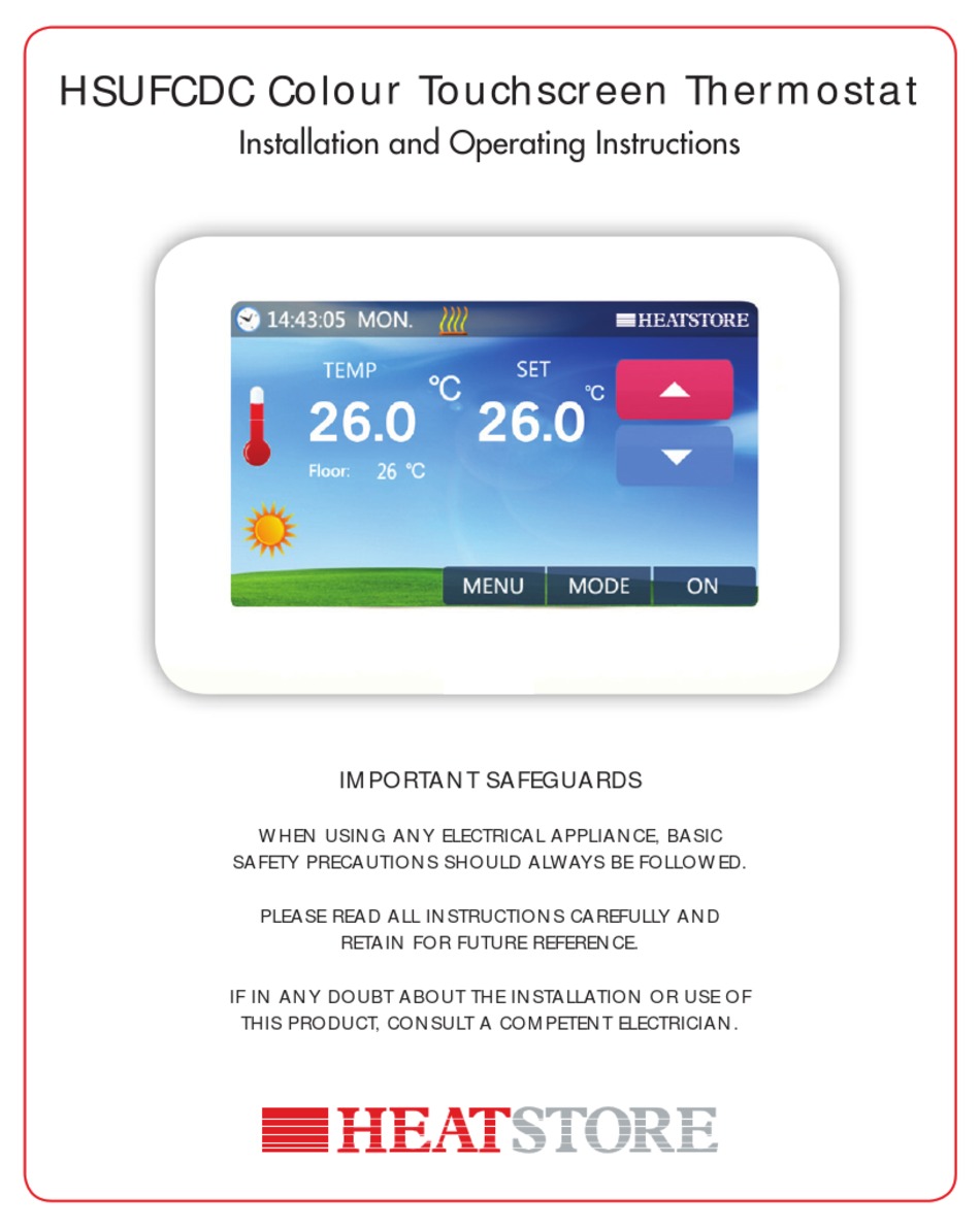 HEATSTORE HSUFCDC INSTALLATION AND OPERATING INSTRUCTIONS MANUAL Pdf