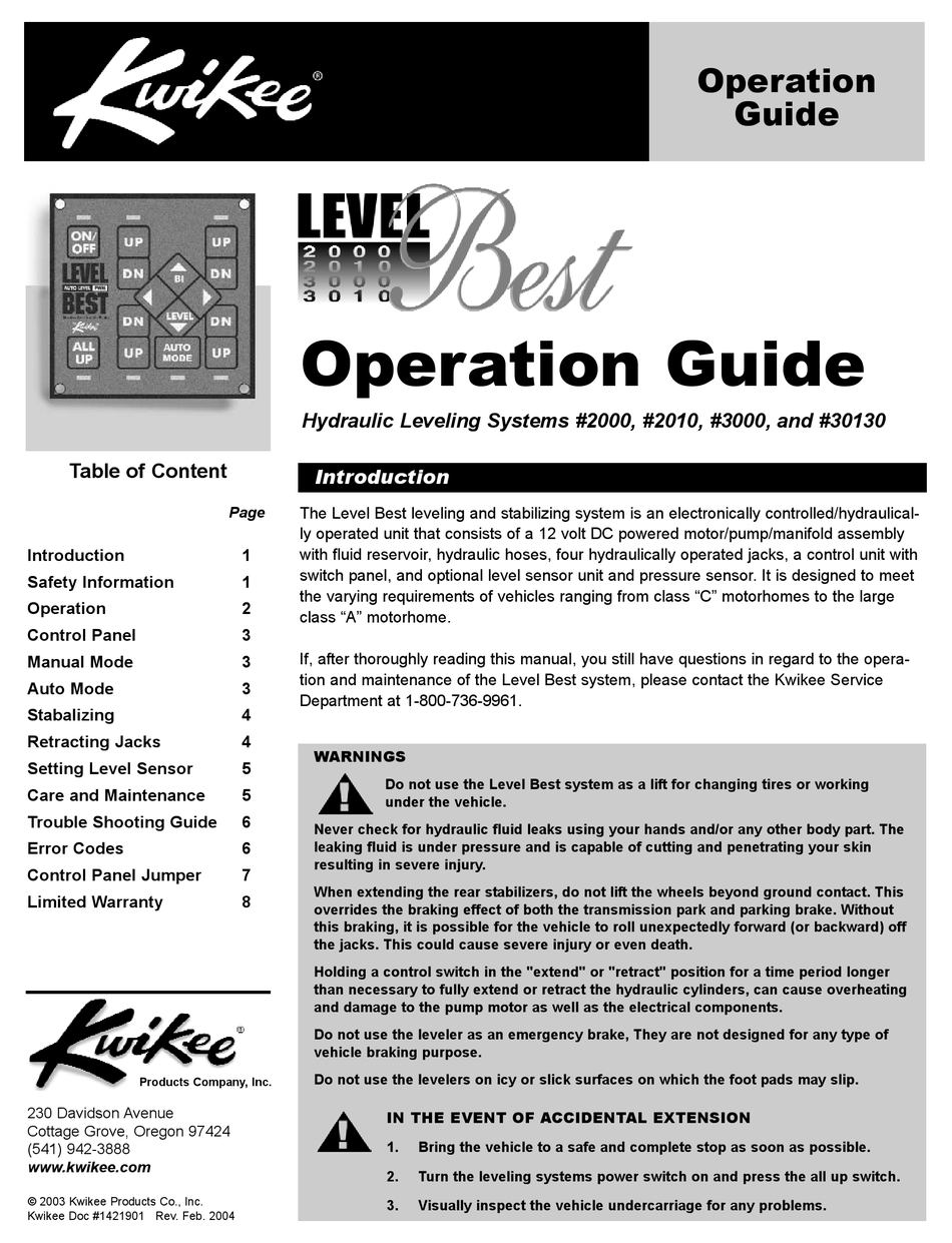 KWIKEE LEVEL BEST 2000 OPERATION MANUAL Pdf Download ManualsLib
