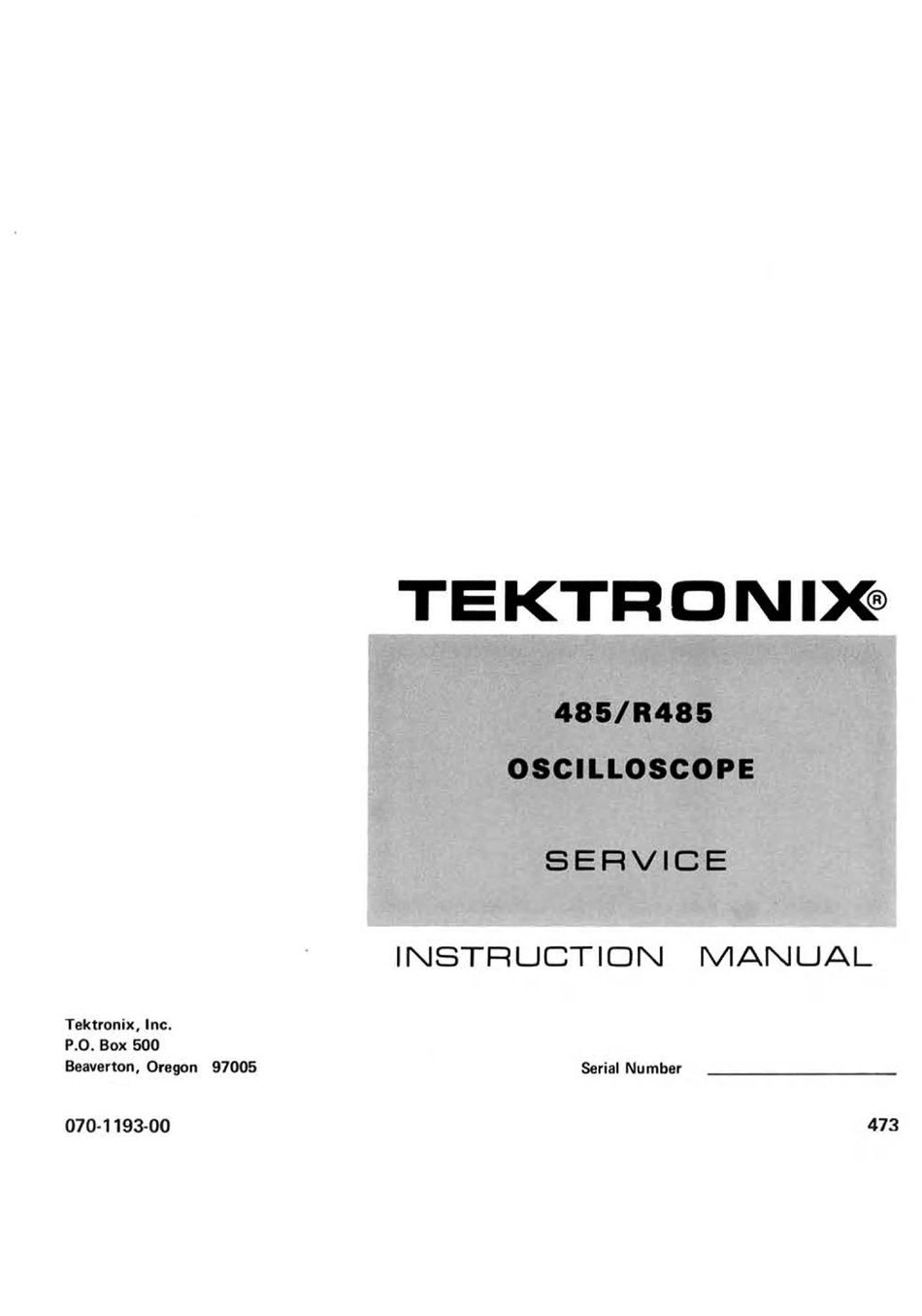 Tektronix 485 Oscilloscope Operators Handbook 070-1194-00 