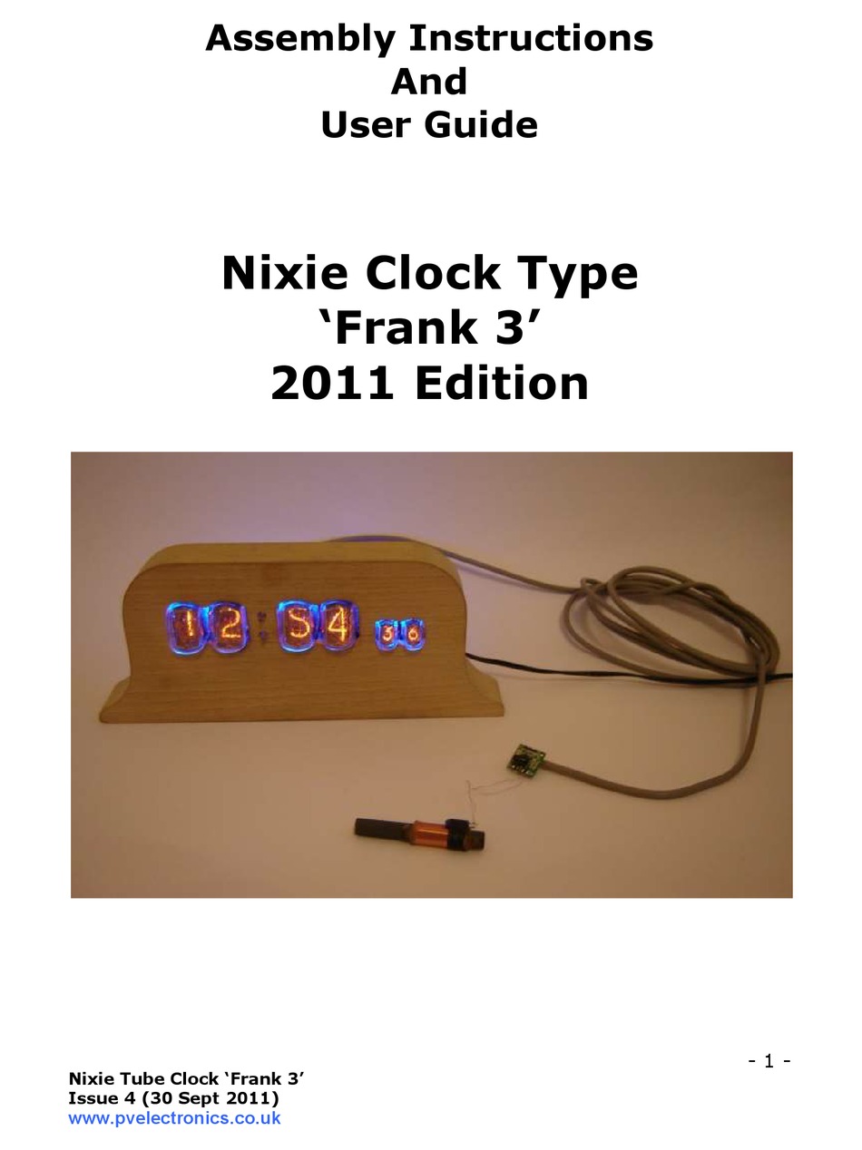 NIXIE CLOCK FRANK 3 ASSEMBLY INSTRUCTIONS AND USER MANUAL Pdf Download