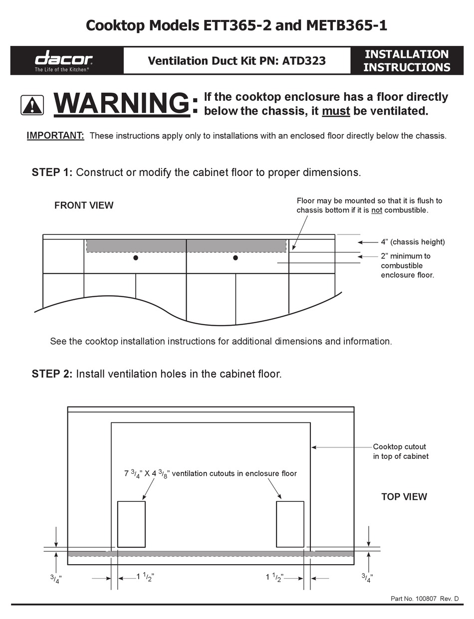 DACOR ATD323 INSTALLATION INSTRUCTIONS Pdf Download ManualsLib