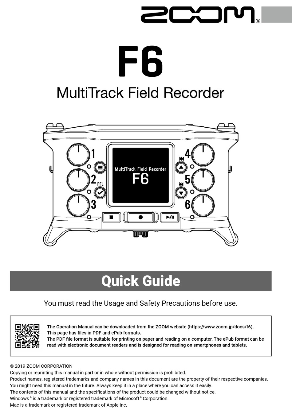 ZOOM F6 QUICK MANUAL Pdf Download ManualsLib