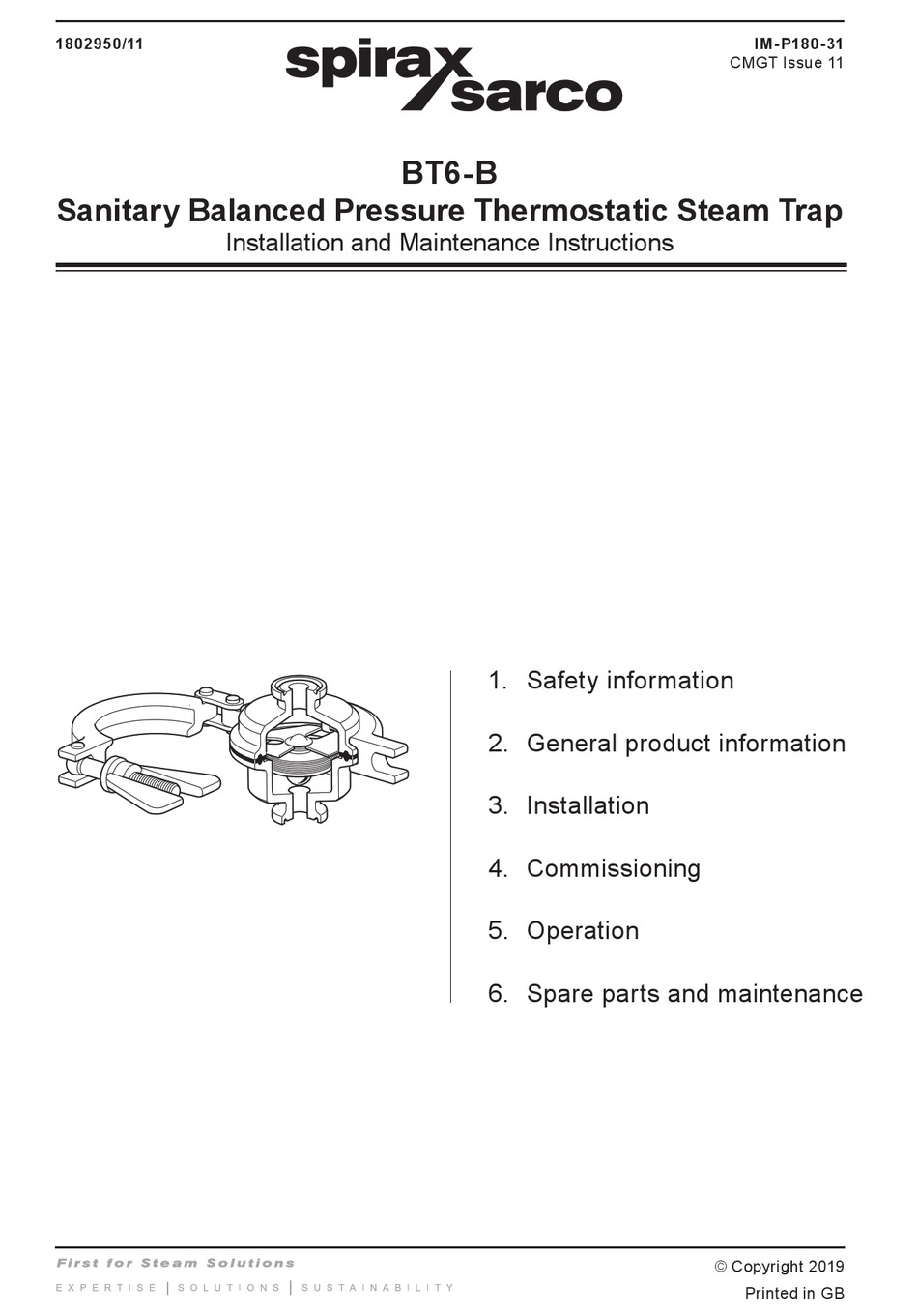 SPIRAX SARCO BT6B INSTALLATION AND MAINTENANCE INSTRUCTIONS MANUAL Pdf