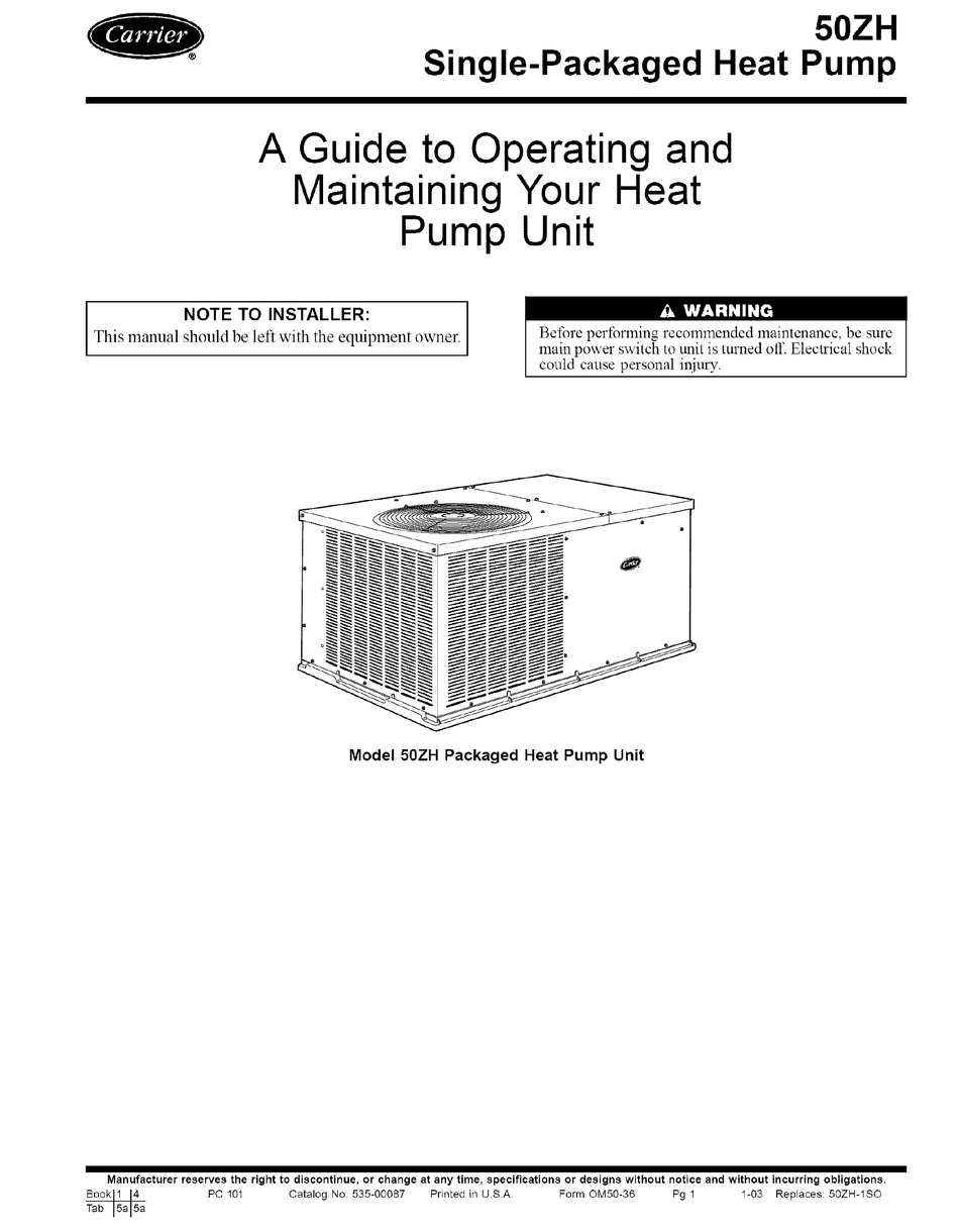 CARRIER 50ZH MANUAL TO OPERATING AND MAINTAINING Pdf Download | ManualsLib