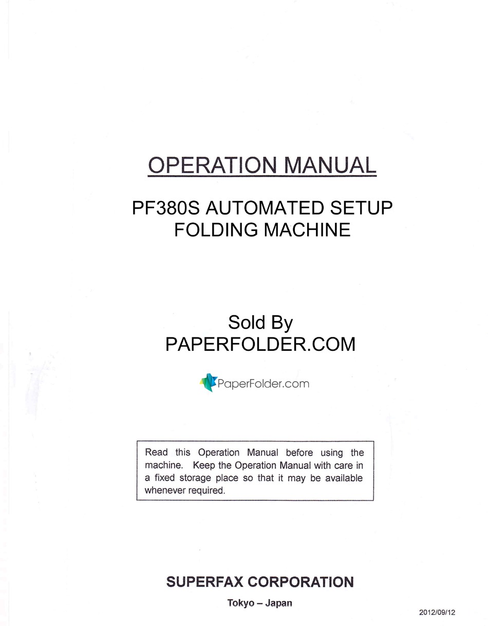 DYNAFOLD PF380S OPERATION MANUAL Pdf Download ManualsLib