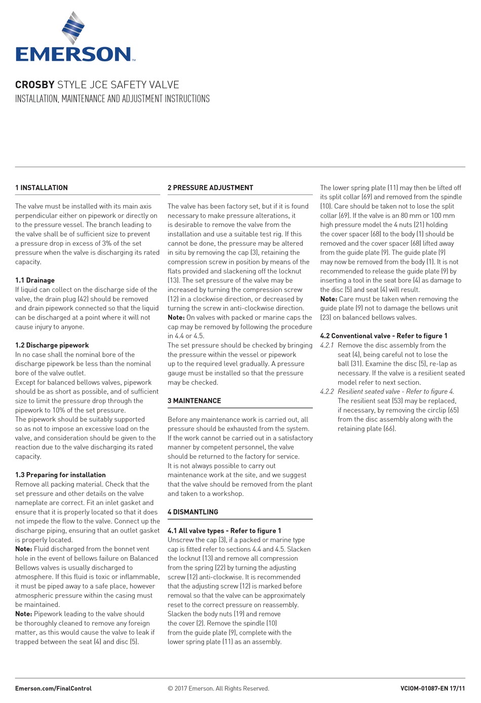 EMERSON CROSBY INSTALLATION, MAINTENANCE AND ADJUSTMENT INSTRUCTIONS