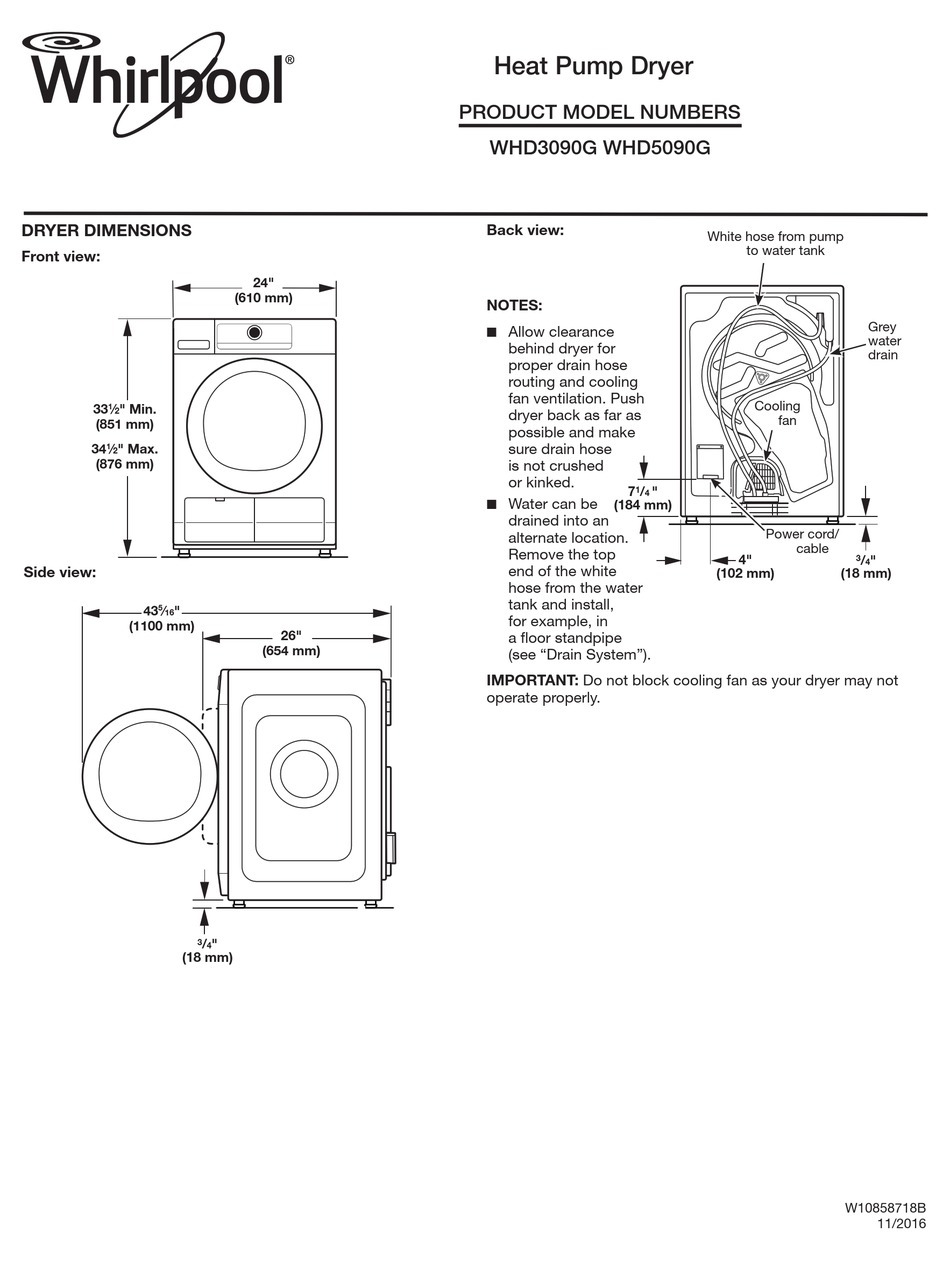 WHIRLPOOL WHD3090G DIMENSION & INSTALLATION MANUAL Pdf Download