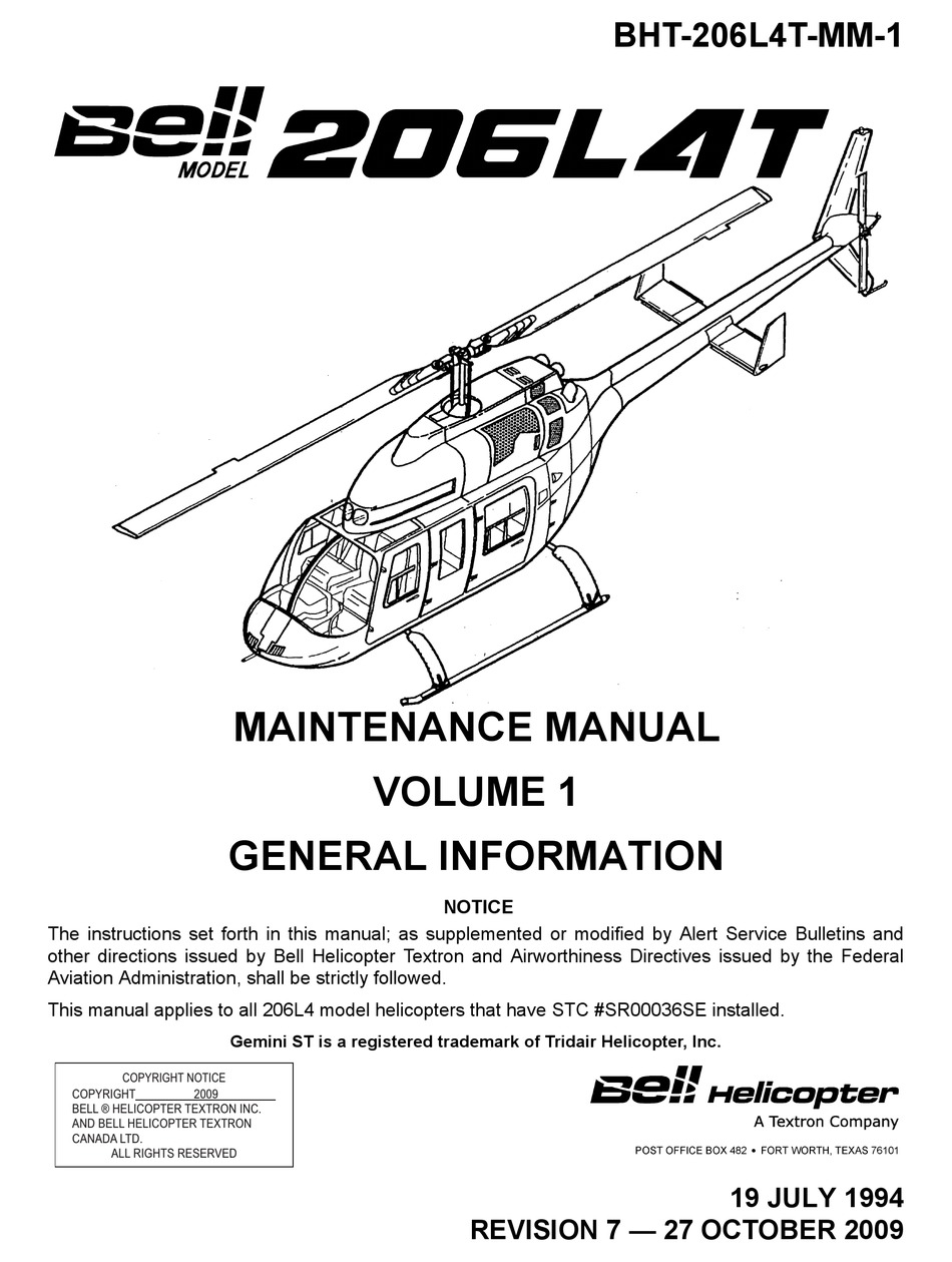 BELL HELICOPTER 206L4T MAINTENANCE MANUAL Pdf Download ManualsLib