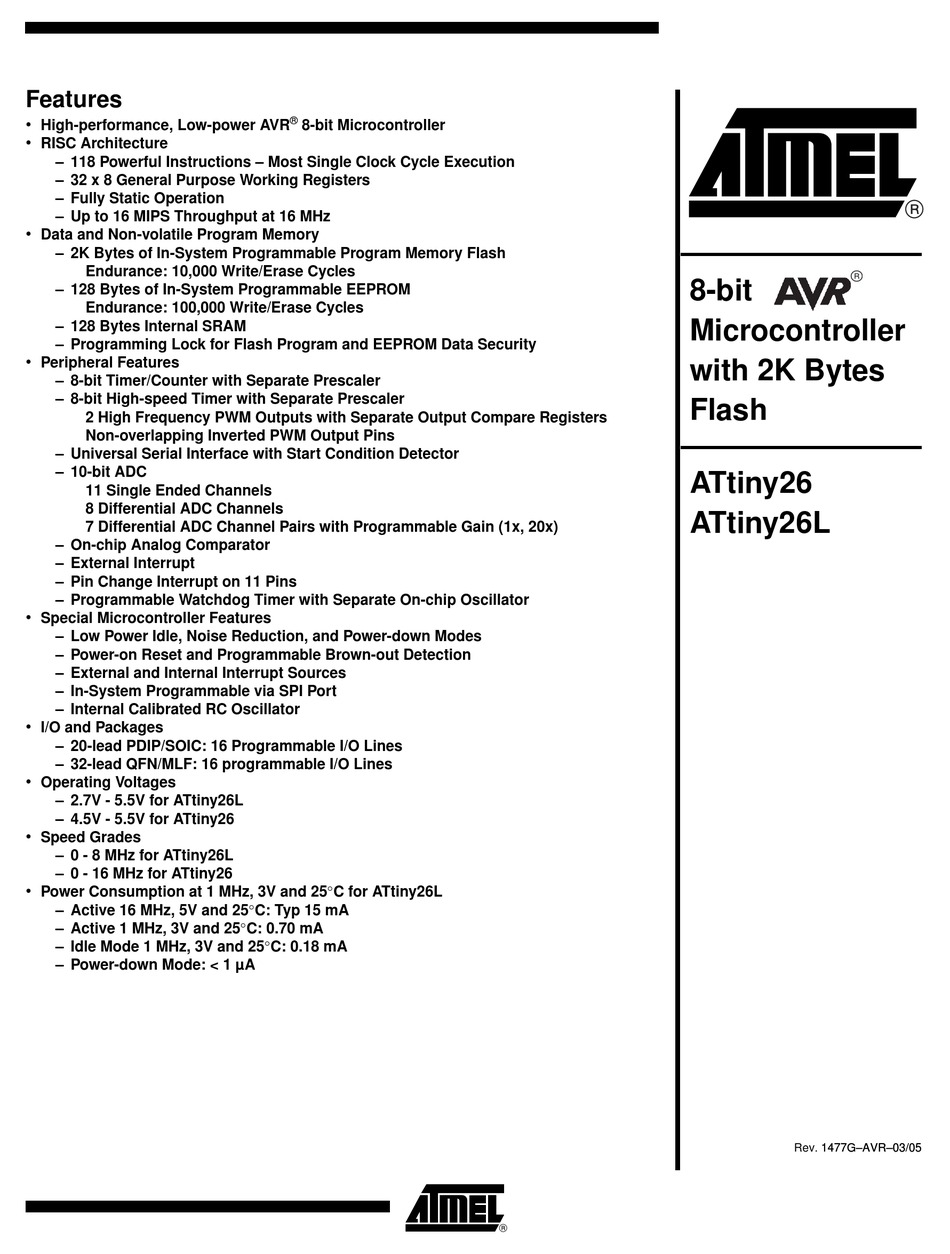 ATMEL ATTINY26 MANUAL Pdf Download | ManualsLib