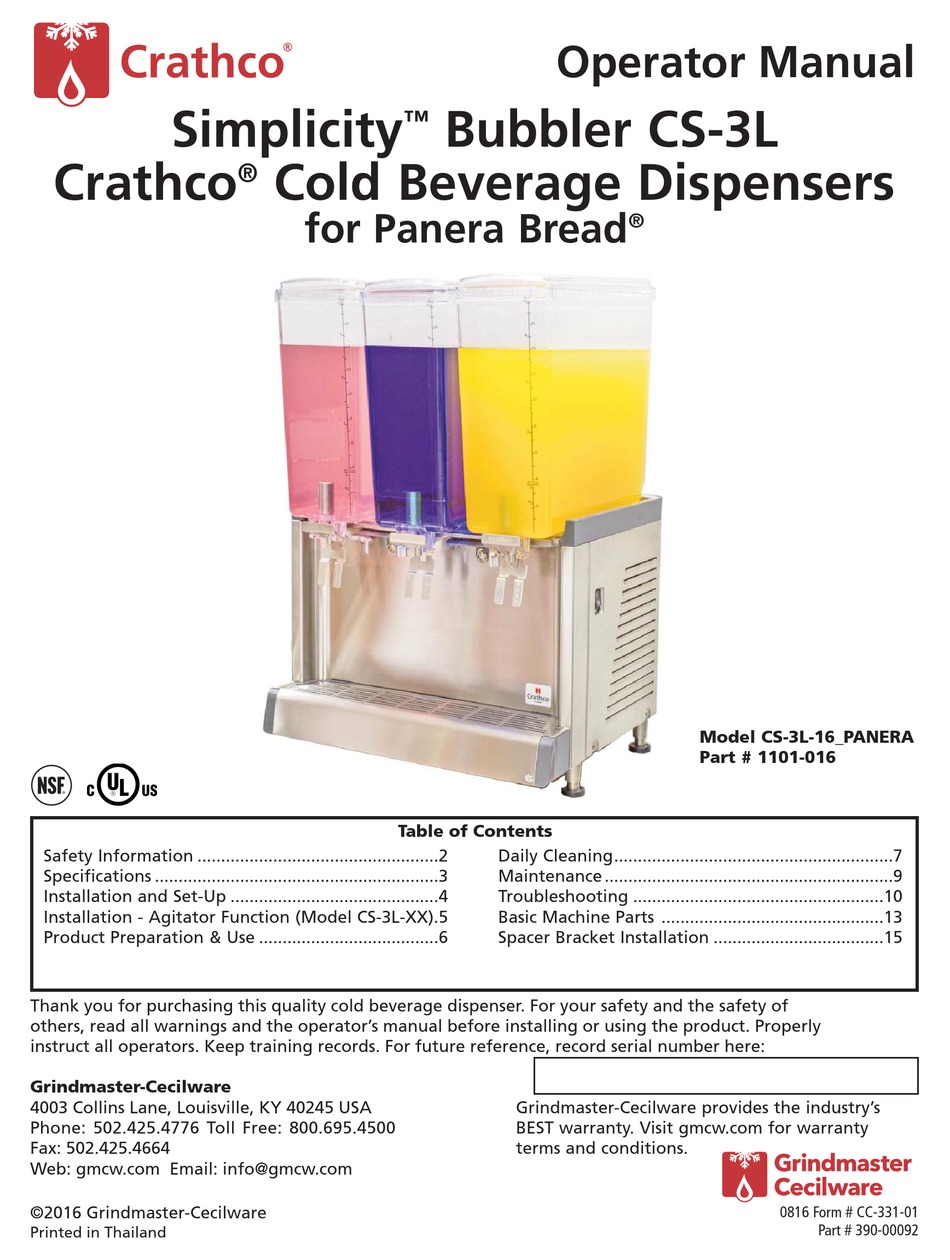 Crathco Simplicity Bubbler Cs 3l Operator S Manual Pdf Download Manualslib