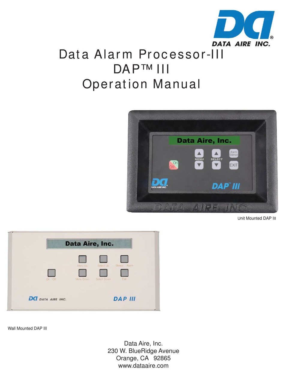 DATA AIRE DAP III OPERATION MANUAL Pdf Download ManualsLib