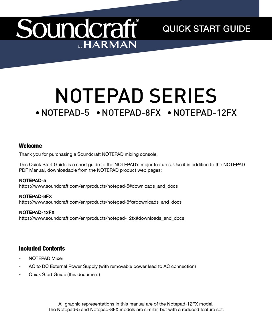 HARMAN SOUNDCRAFT NOTEPAD SERIES QUICK START MANUAL Pdf Download
