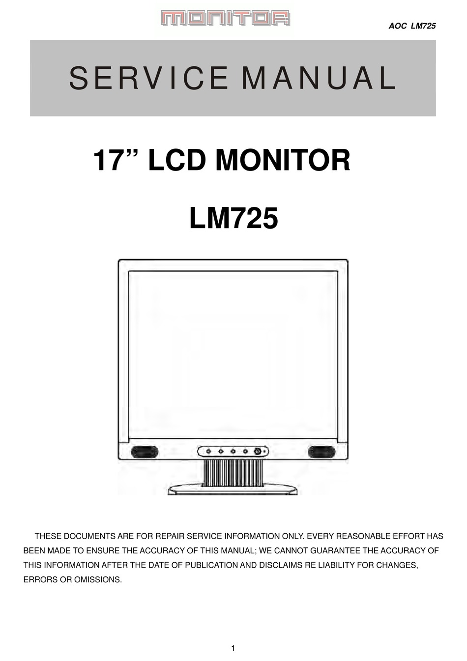 Aoc Lm725 Service Manual Pdf Download Manualslib