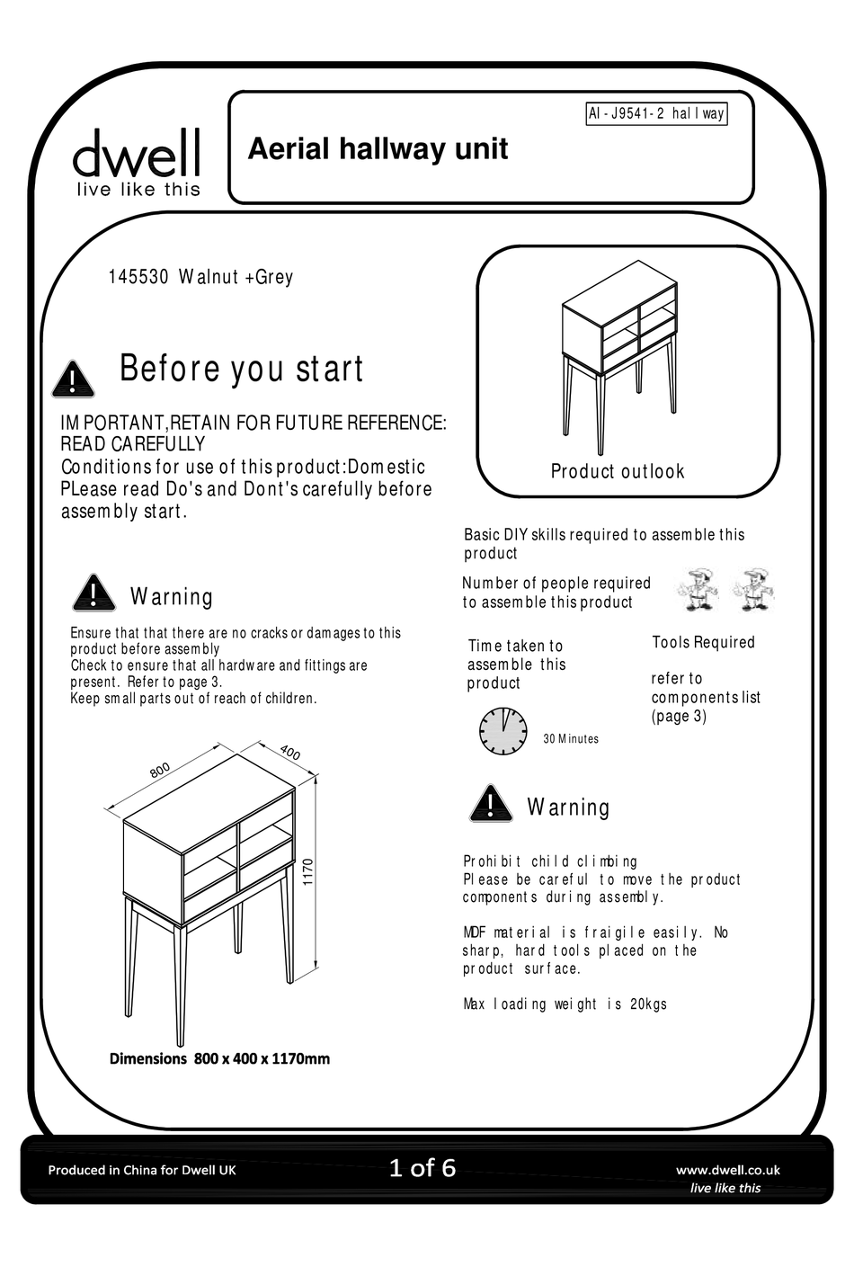 DWELL 145530 ASSEMBLY INSTRUCTIONS MANUAL Pdf Download ManualsLib