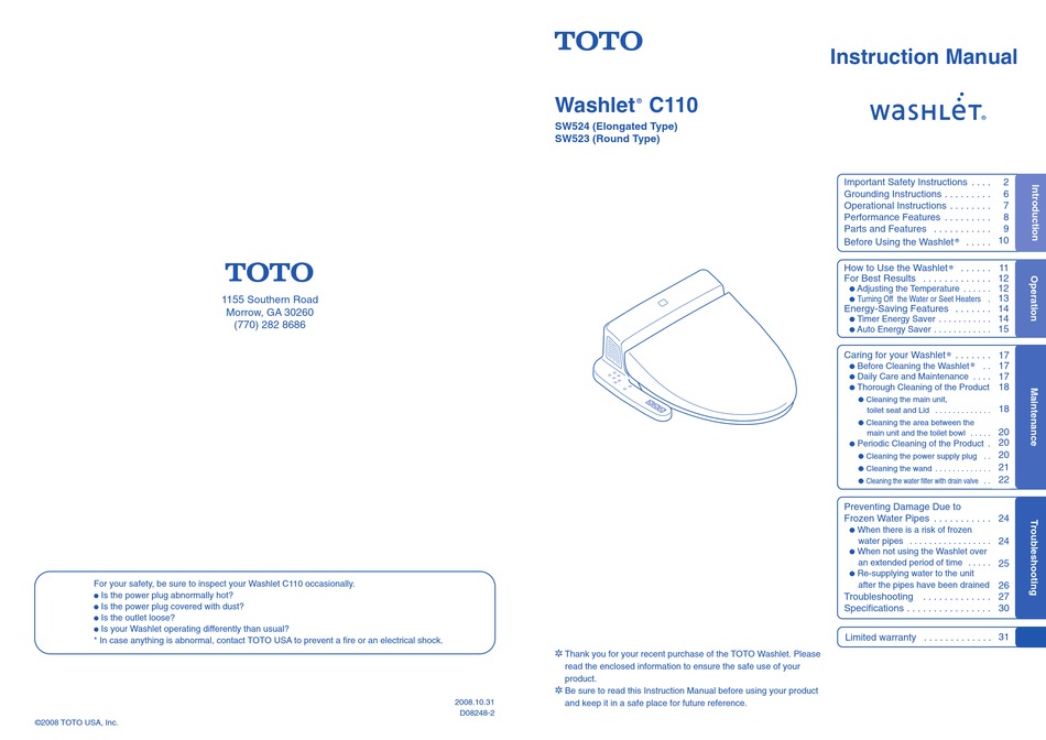 toto c110 washlet