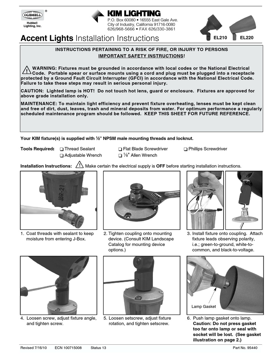 KIM LIGHTING HUBBELL EL210 INSTALLATION INSTRUCTIONS Pdf Download |  ManualsLib